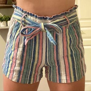 colorful striped paperbag waist shorts with tie